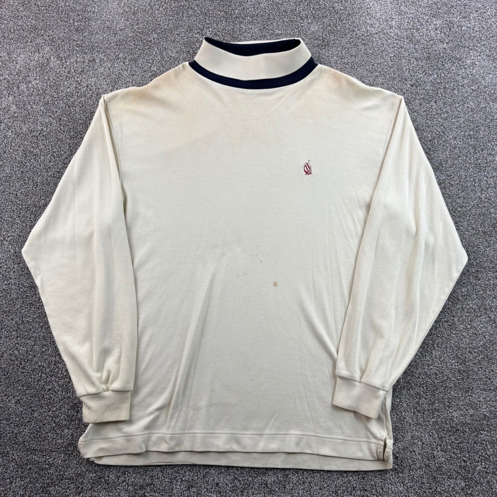 Vintage Nautica Turtle Neck Shirt Mens L Cream Cotton Long Sleeve Mock Neck